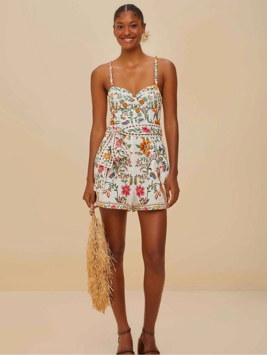 FARM Rio Pants - Farm Rio Off-White Delicate Forest Romper